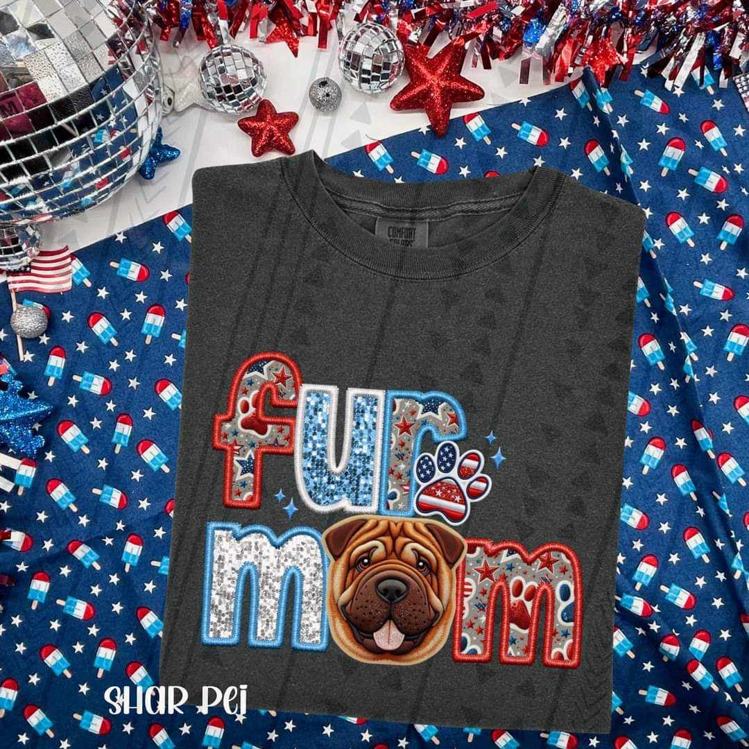 Fur mom shar pei patriotic embroidery 33795 DTF transfer