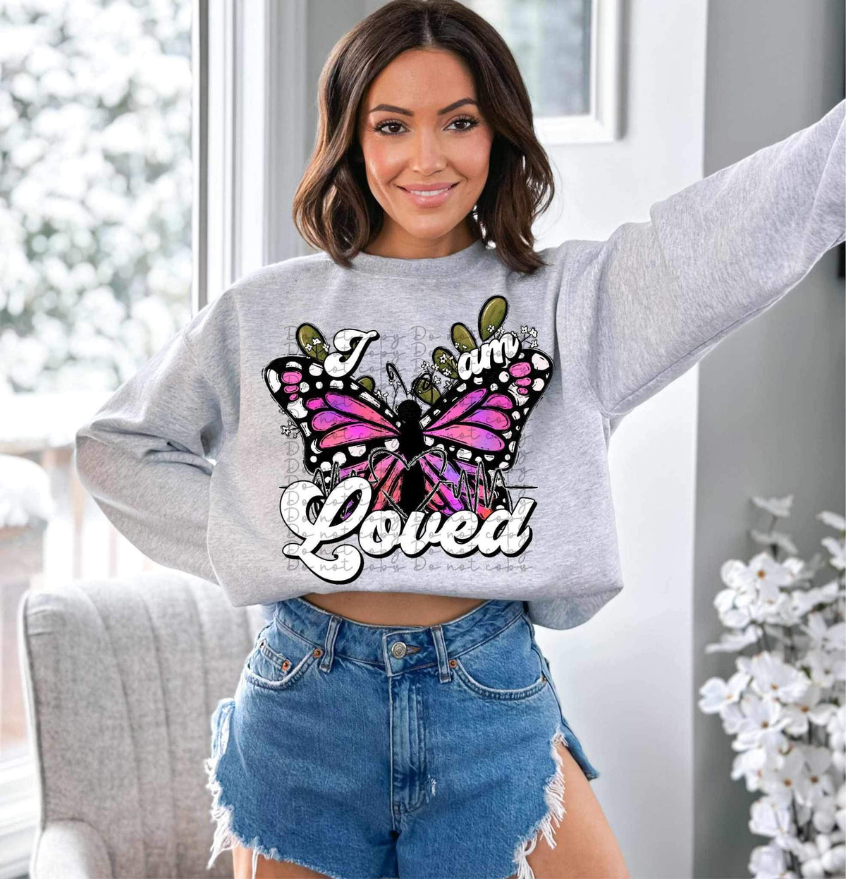 I am loved (white font with purple butterfly) 11780 DTF transfer