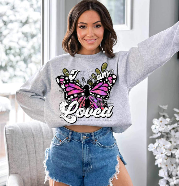 I am loved (white font with purple butterfly) 11780 DTF transfer