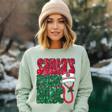 Santas favorite nurse (red and green sequin font with nurse hat and stethoscope) 11752 DTF transfer