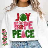 Joy hope peace (sequin with oranament, gift, and tree) 11755 DTF transfer