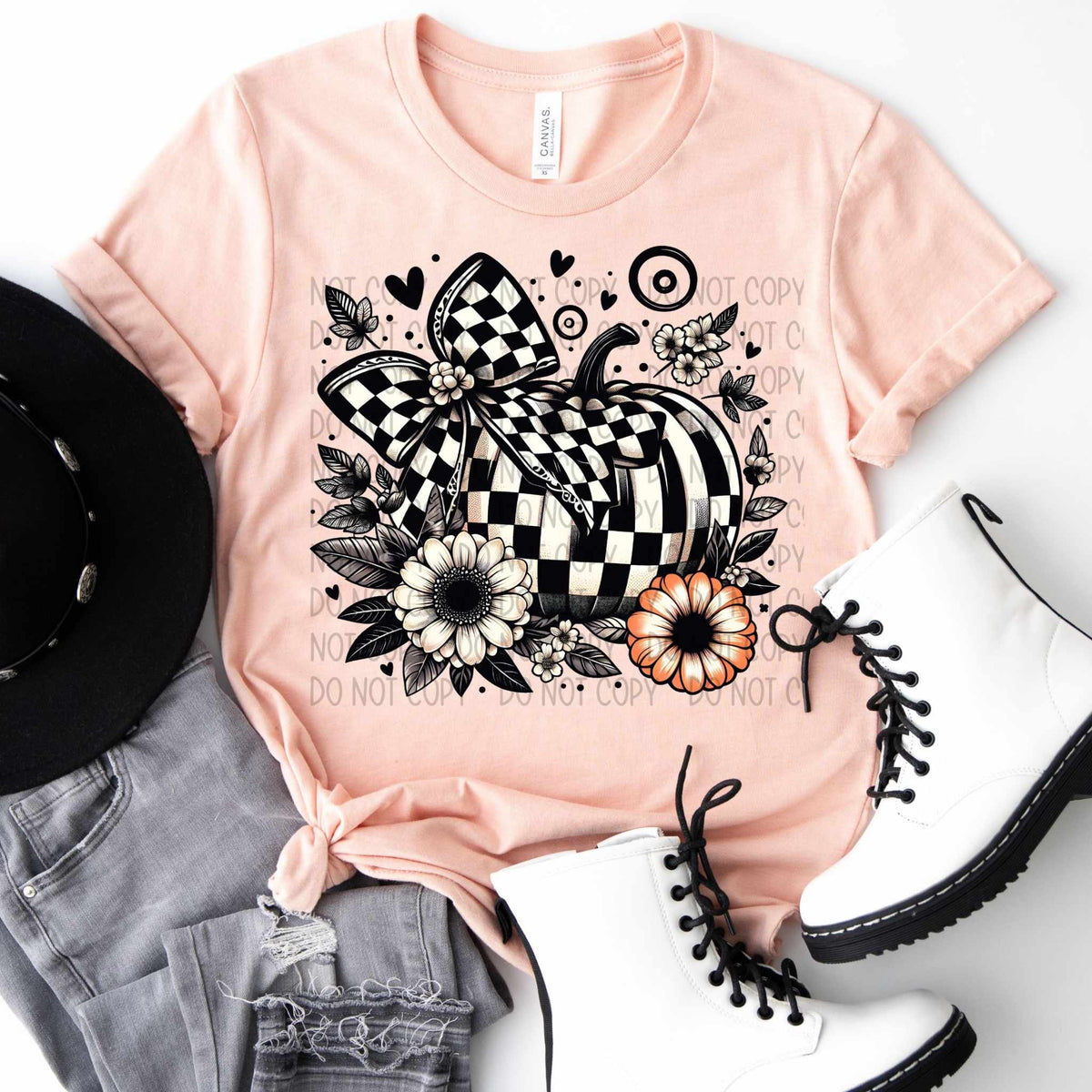 Checkered pumpkin with bow 33820 DTF transfer