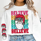 Believe (stacked sequin rainbow font with santa) 11764 DTF transfer