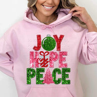 Joy hope peace (sequin with oranament, gift, and tree) 11755 DTF transfer