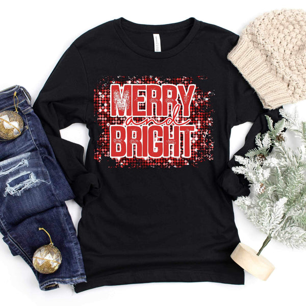 Merry and bright (red font with red sequin background) 11748 DTF transfer