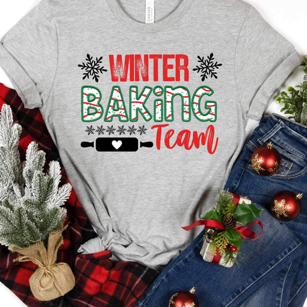 Winter baking team (red and Christmas cake font with dough roller and snowflakes) 11743 DTF transfer