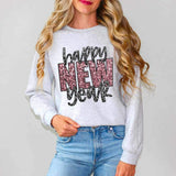 Happy new year (sequin with black and pink font) 11740 DTF transfer