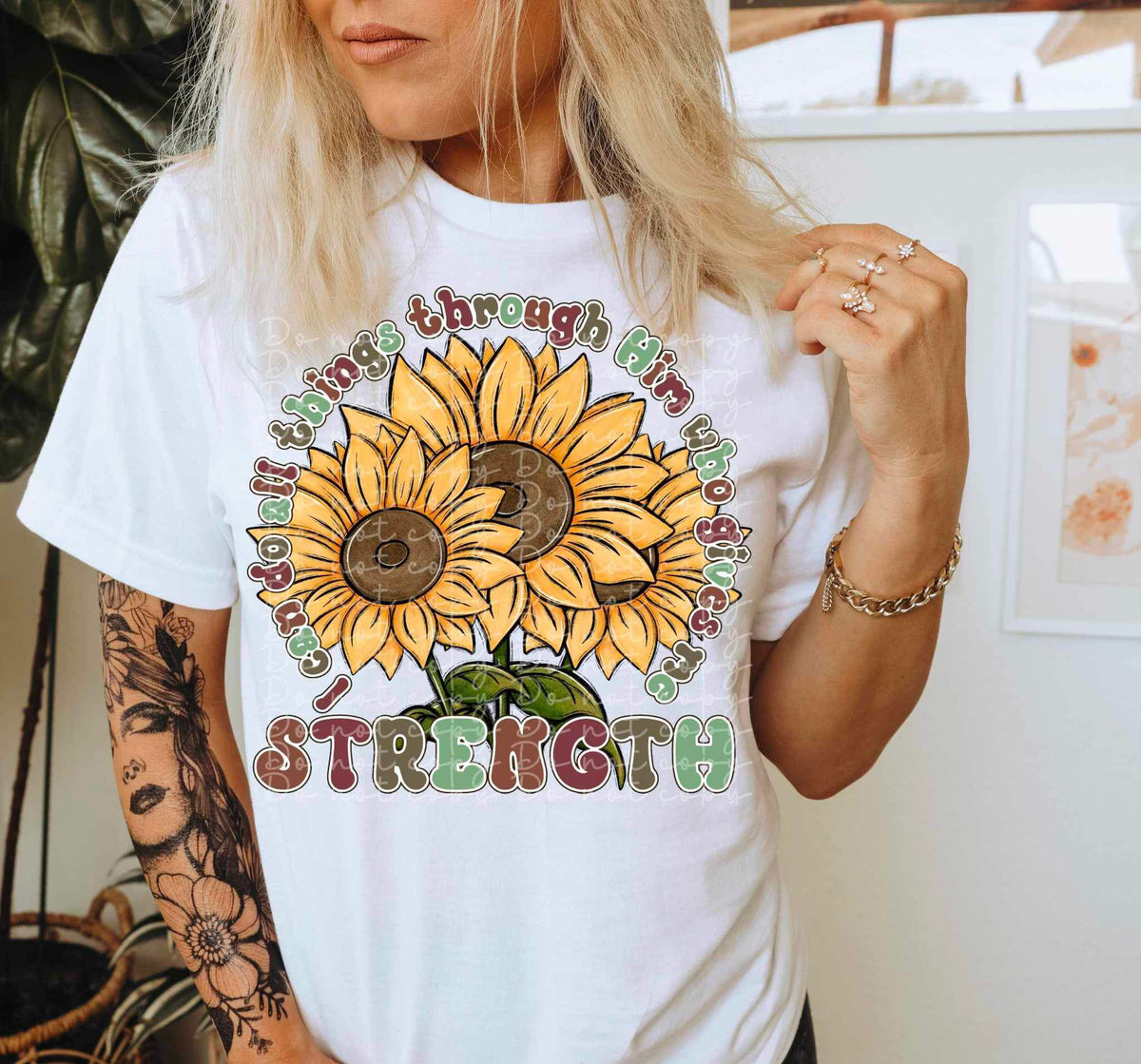 I can do all things through him who gives me strength (three sunflowers) 11855 DTF transfer