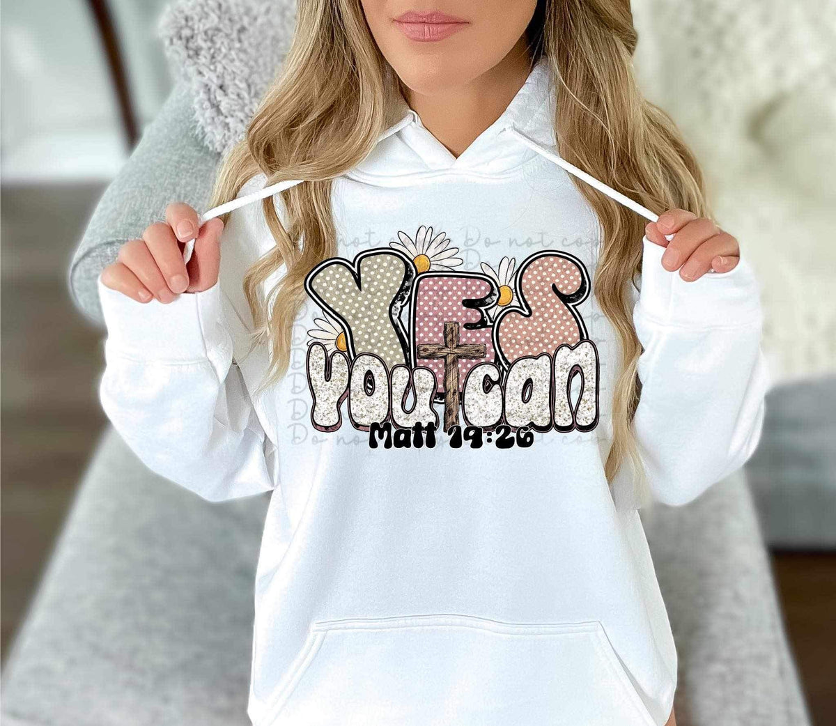 Yes you can Matt 19:26 (polka dots, cross, and daisies) 11852 DTF transfer