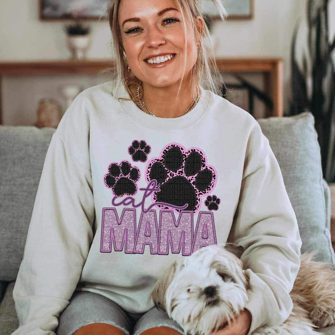 Cat mama (PURPLE sequin embroidery with paws) 11824 DTF transfer