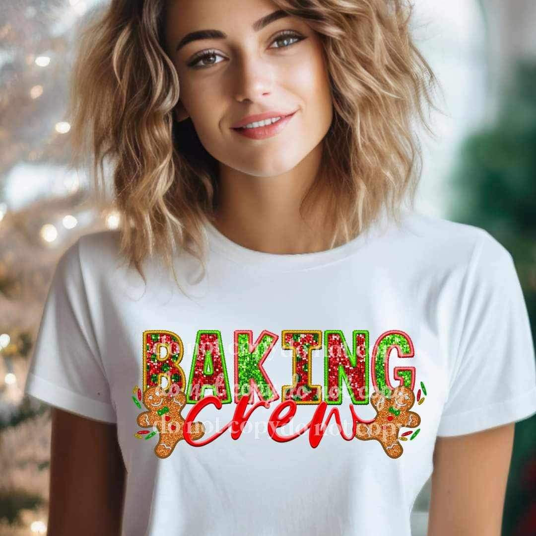 Baking crew (sequin with red and green font and gingerbread men) 11847 DTF transfer