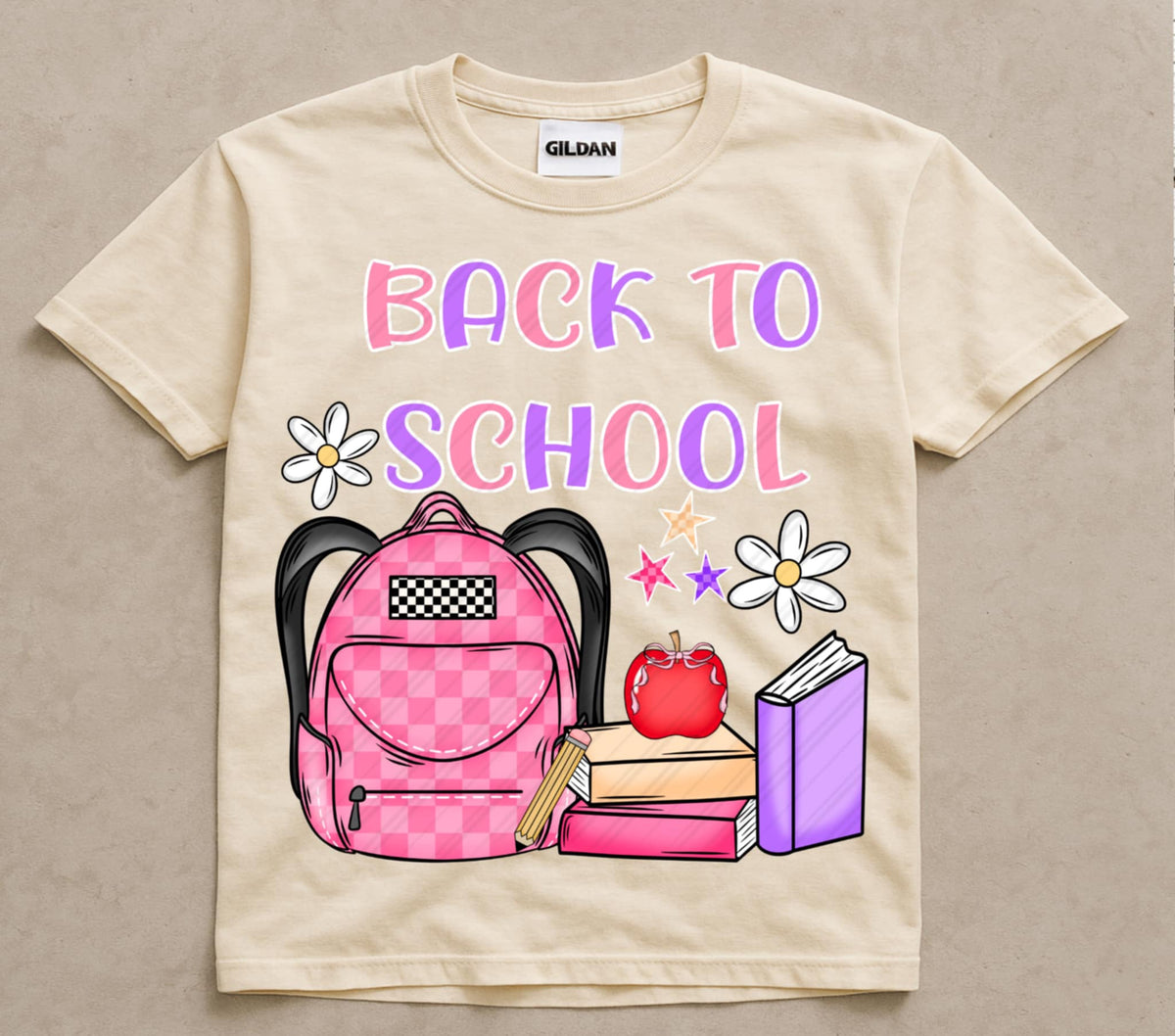 Back To School Pink checker Backpack (linda) DTF transfer