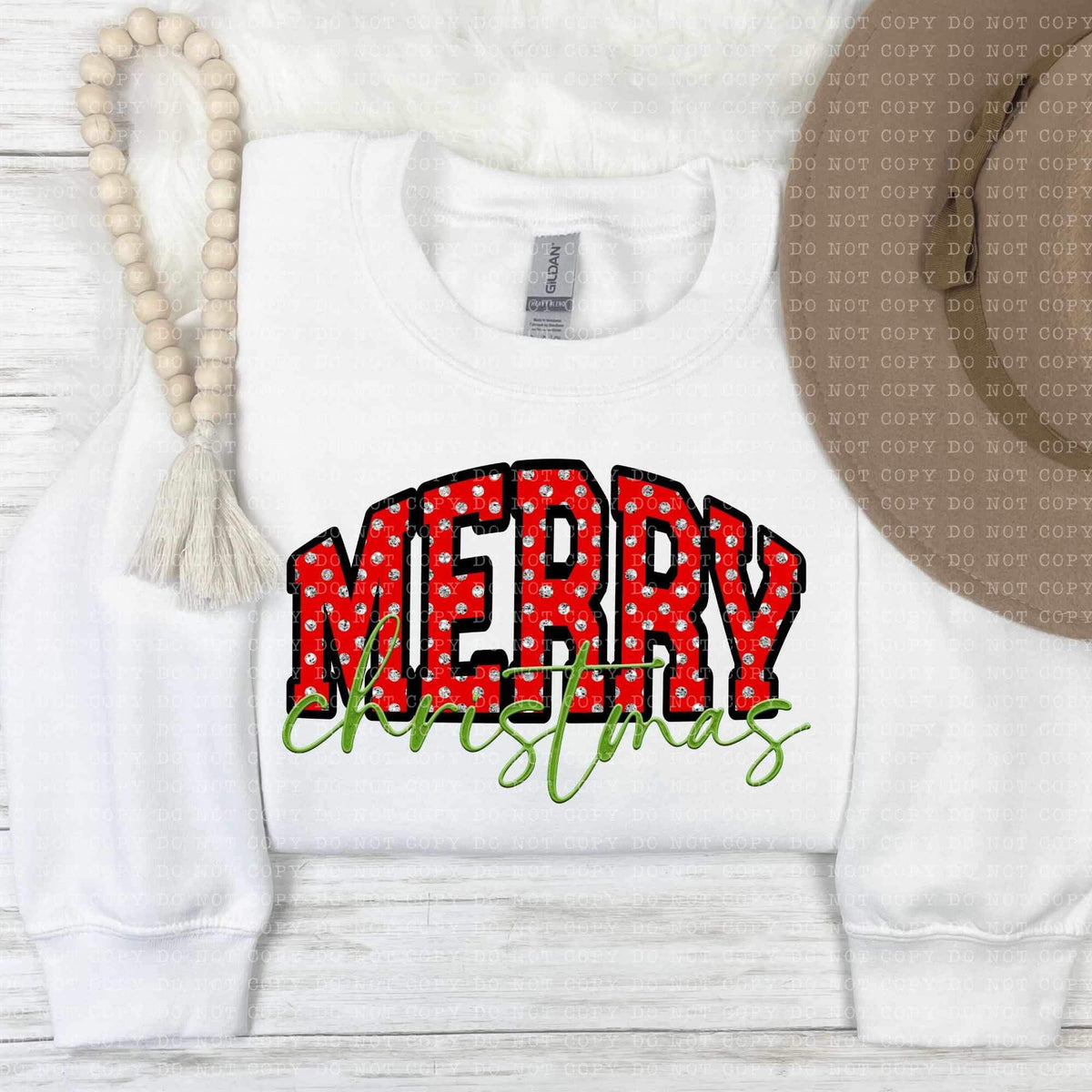 Merry Christmas (rhinestones with red and green font) 11843 DTF transfer