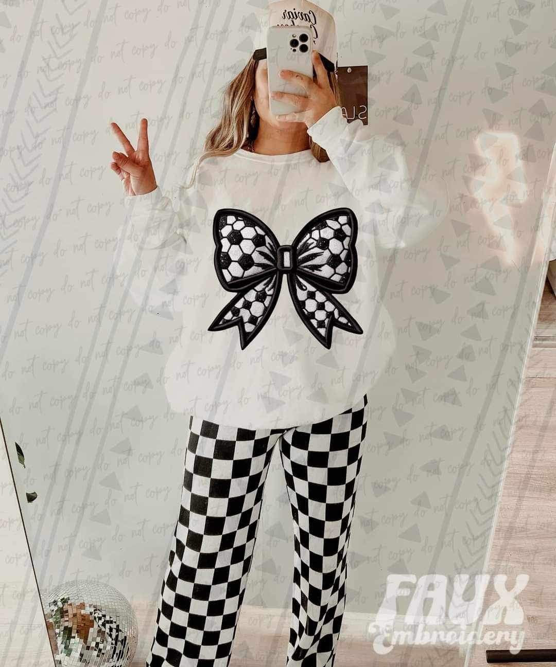 Soccer bow faux embroidery 24950 DTF transfer