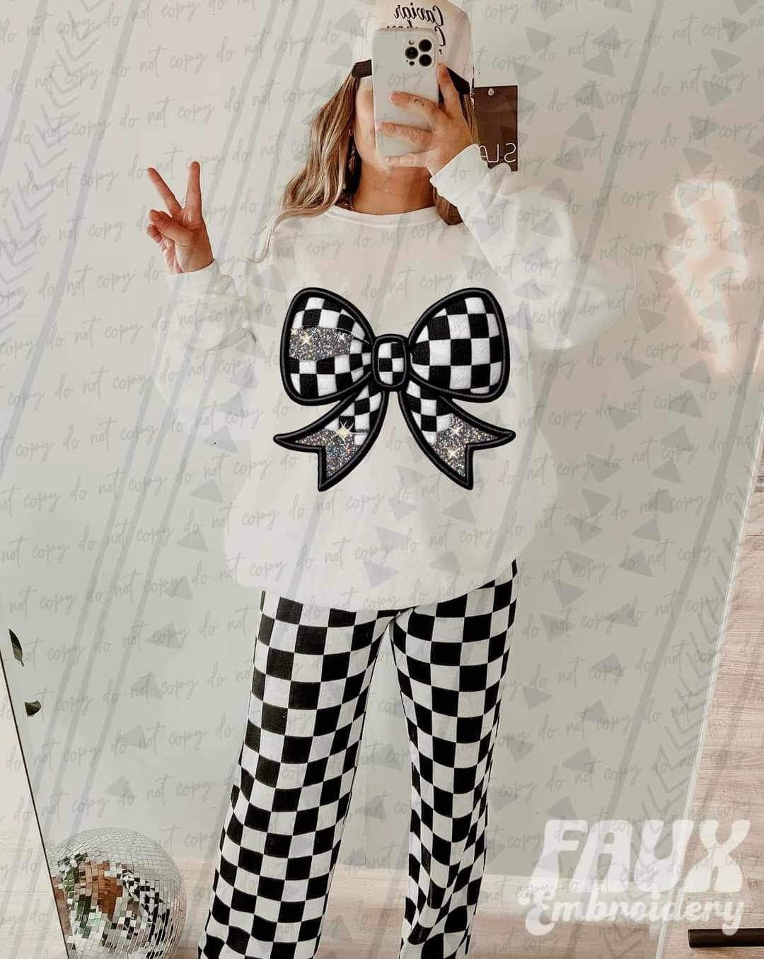 Race bow faux embroidery 24954 DTF transfer