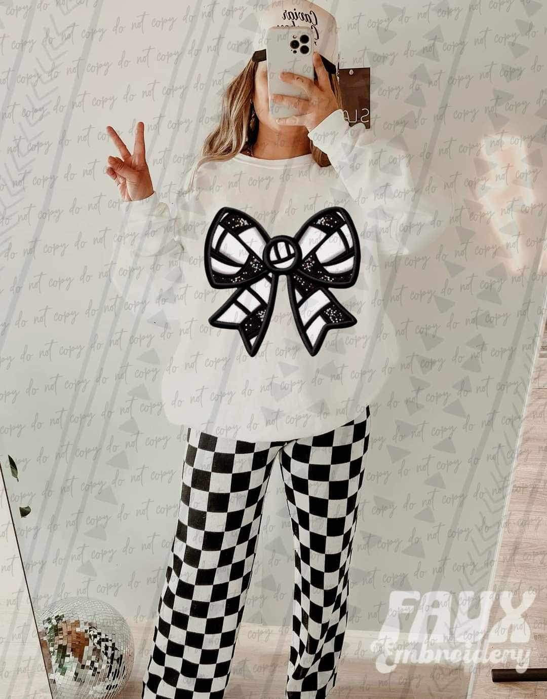 Volleyball bow faux embroidery 24953 DTF transfer