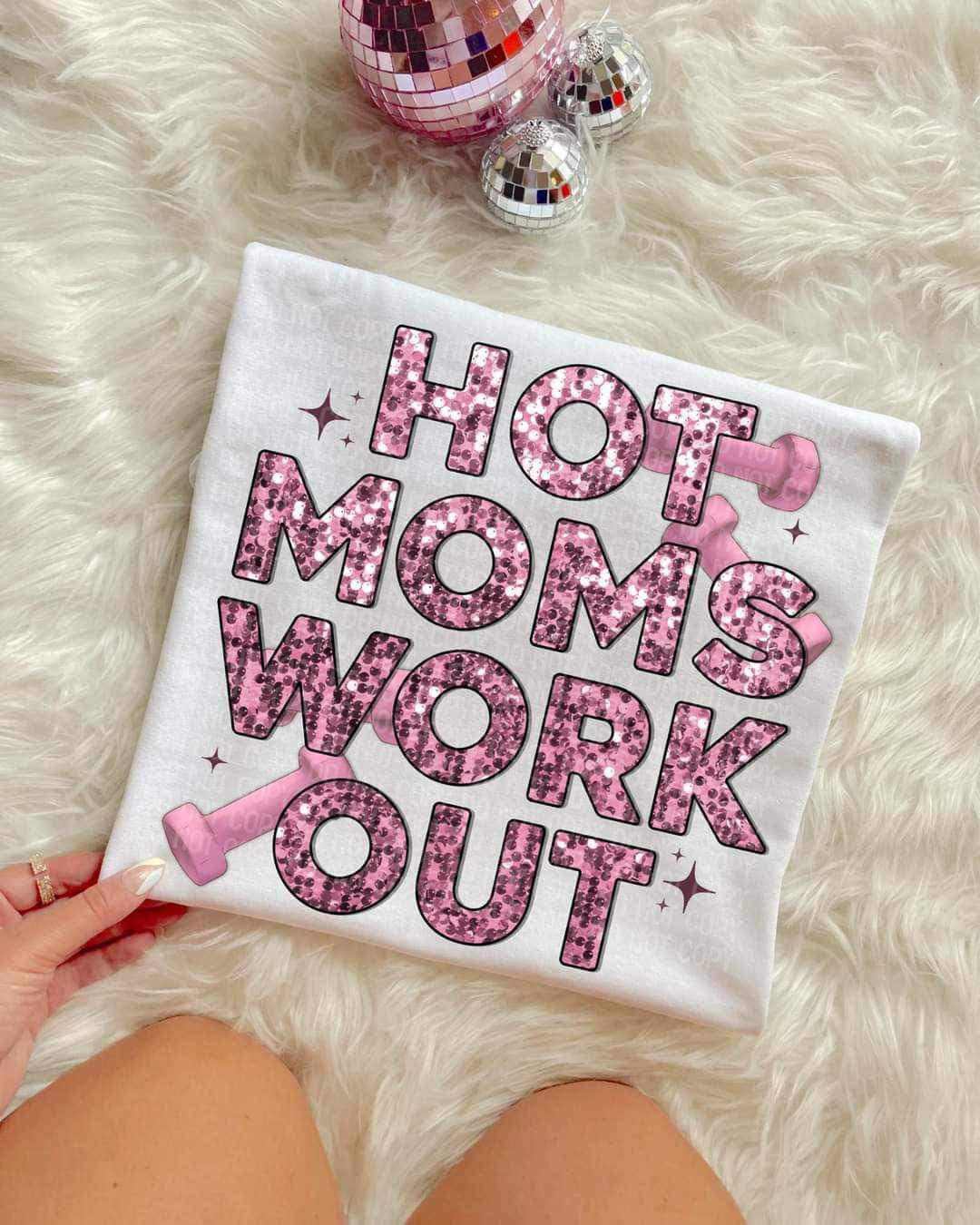 Hot moms work out (pink sequin) 11878 DTF Transfer