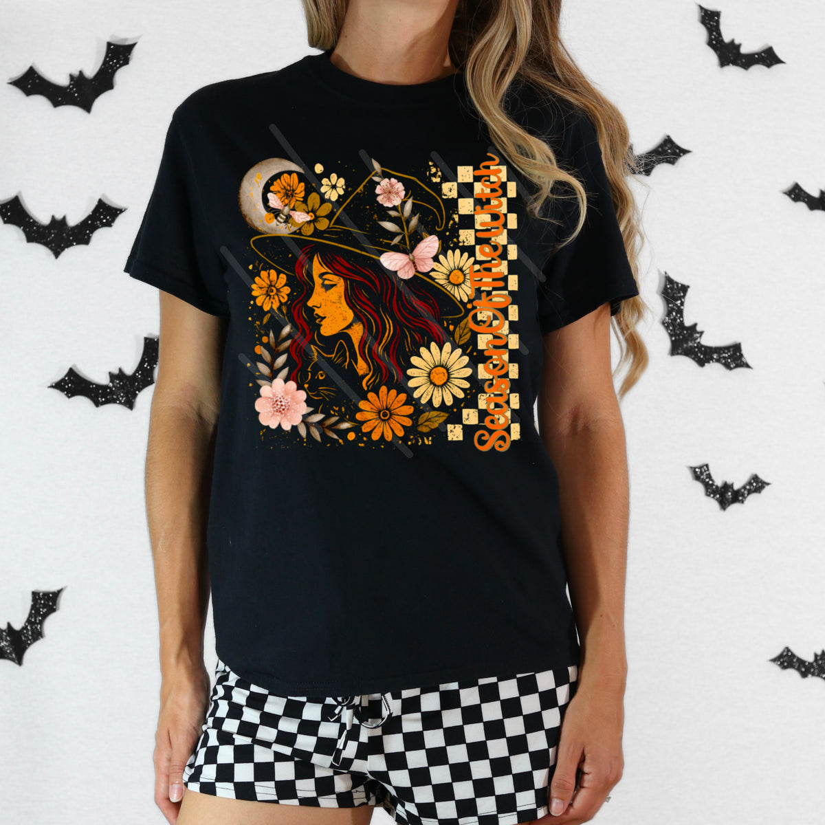 Season of the Witch flowers and checker 110975 DTF transfer