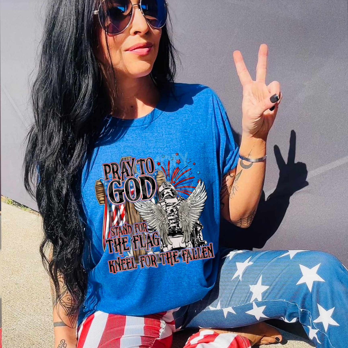 Pray to god stand for the flag kneel for the fallen 33982 DTF transfer