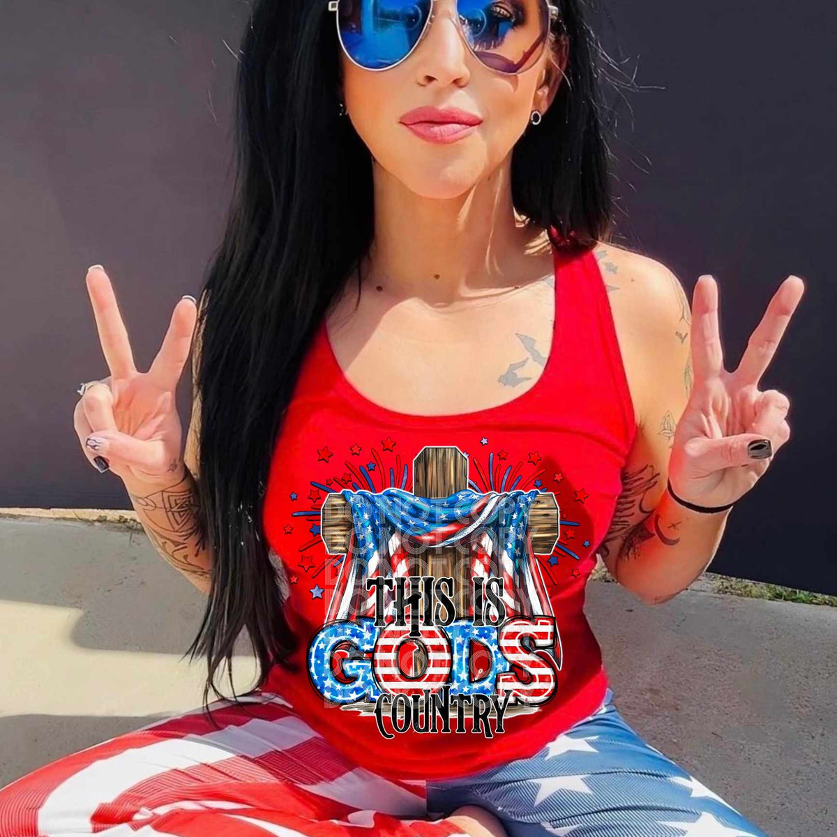 This is gods country cross with patriotic drape 33979 DTF transfer