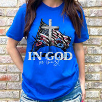 In god we trust flag and cross white font 33968 DTF transfer