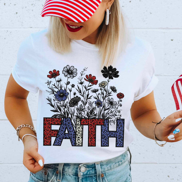 Faith red blue flowers 33964 DTF transfer