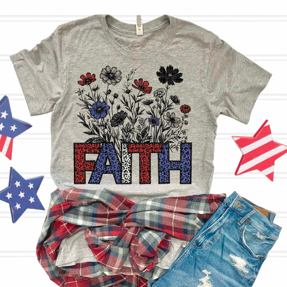 Faith red blue flowers 33964 DTF transfer