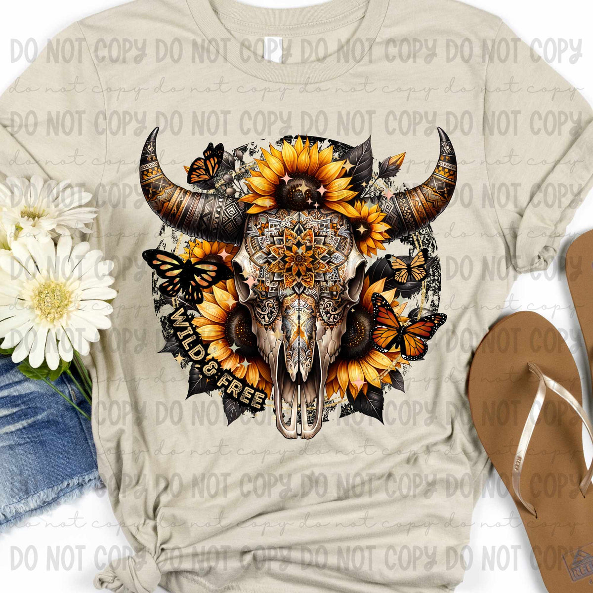 Wild and free bull with sunflowers (revelyou) 35085 DTF transfer