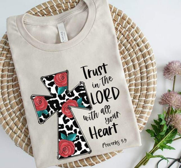 Trust in the lord with all your heart rose and cow print cross 25038 DTF transfer