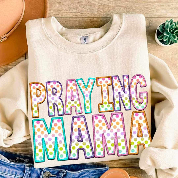Praying mama polka dot faux embroidery 25027 DTF transfer
