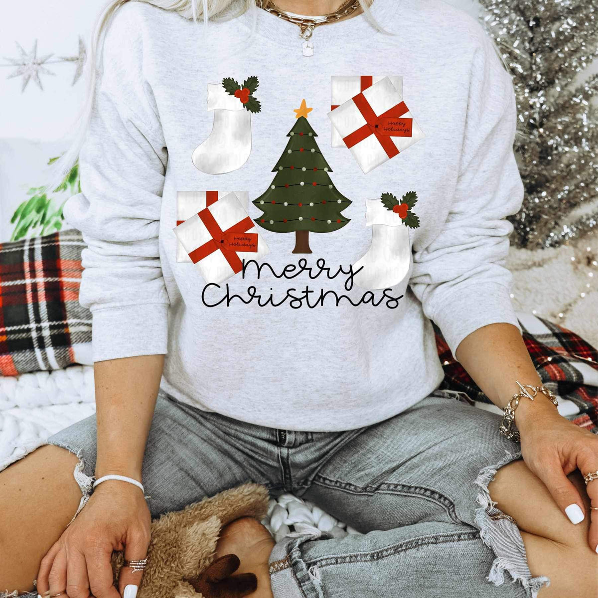Merry Christmas (tree, gifts, and stockings) 15122 DTF Transfer