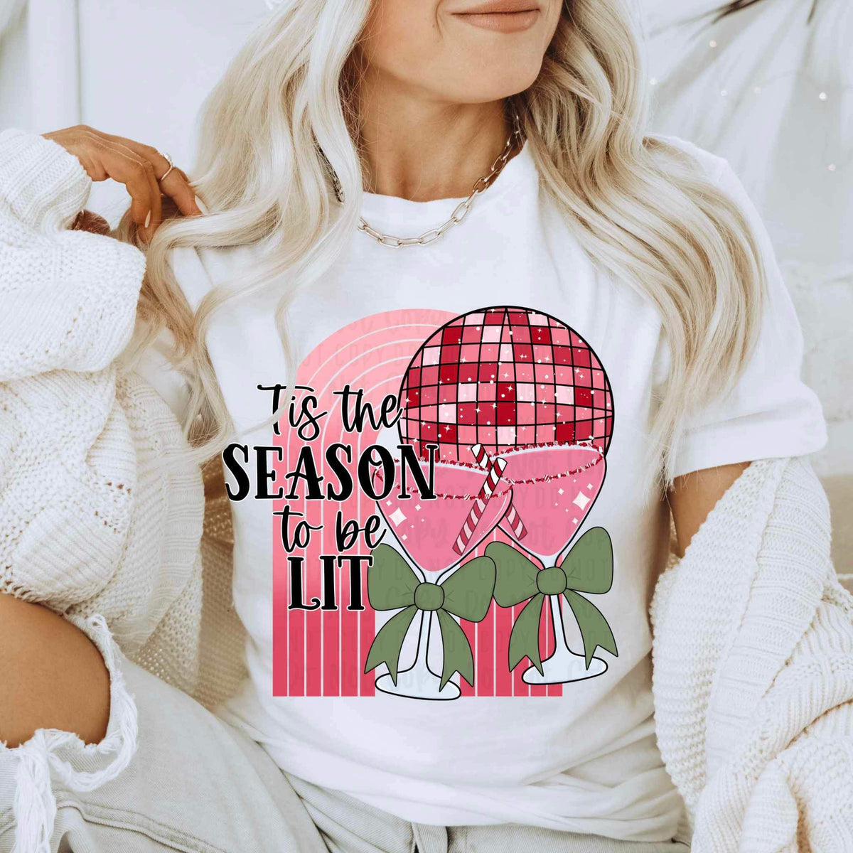 Tis the season to be lit (pink arch, disco ball, drinks) 15120 DTF Transfer