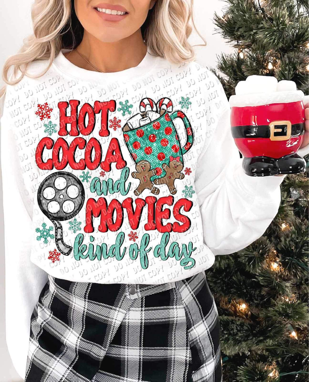 Hot cocoa and Christmas movies kind of day (mug with gingerbread men and movie tape) 15117 DTF Transfer