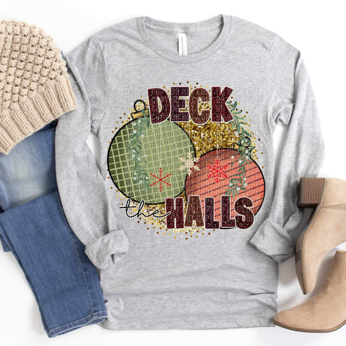 Deck the halls (ornaments and gold sequin) 15115 DTF Transfer