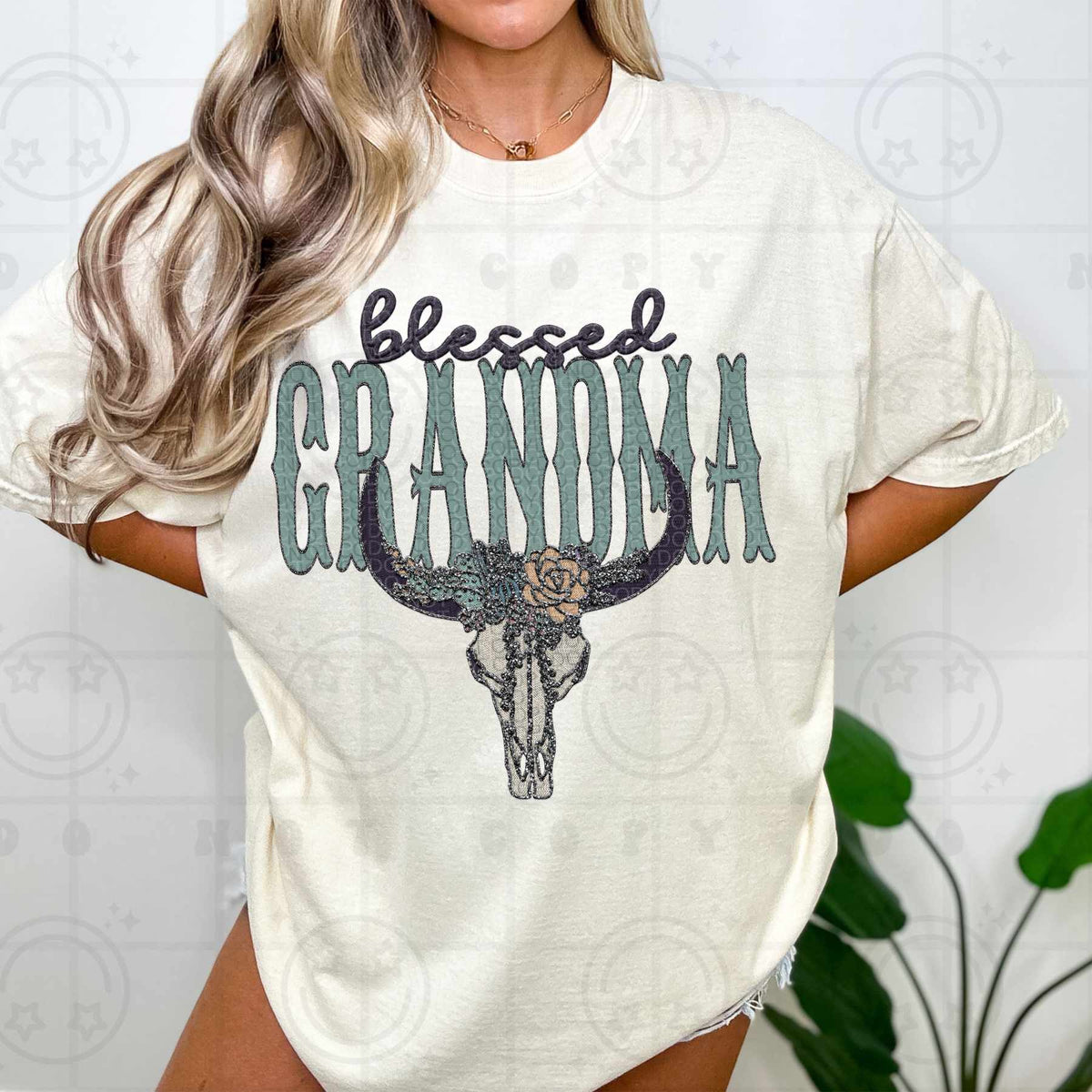 Blessed grandma bull skull (HW) 84462 DTF transfer