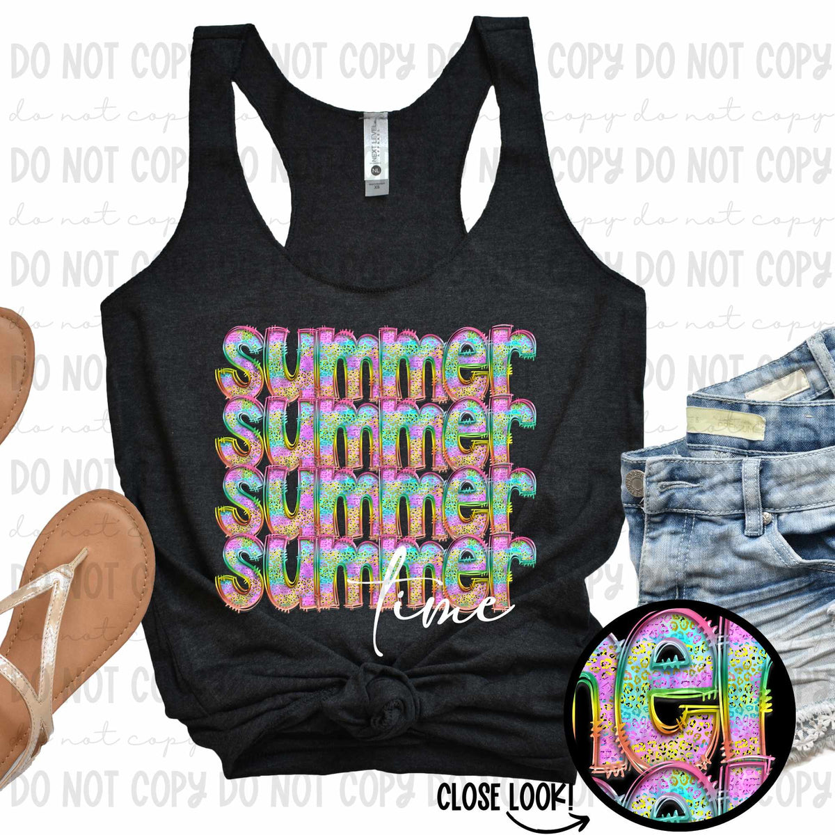 Summer stacked time colorful leopard and white font (revelyou) 35052 DTF transfer