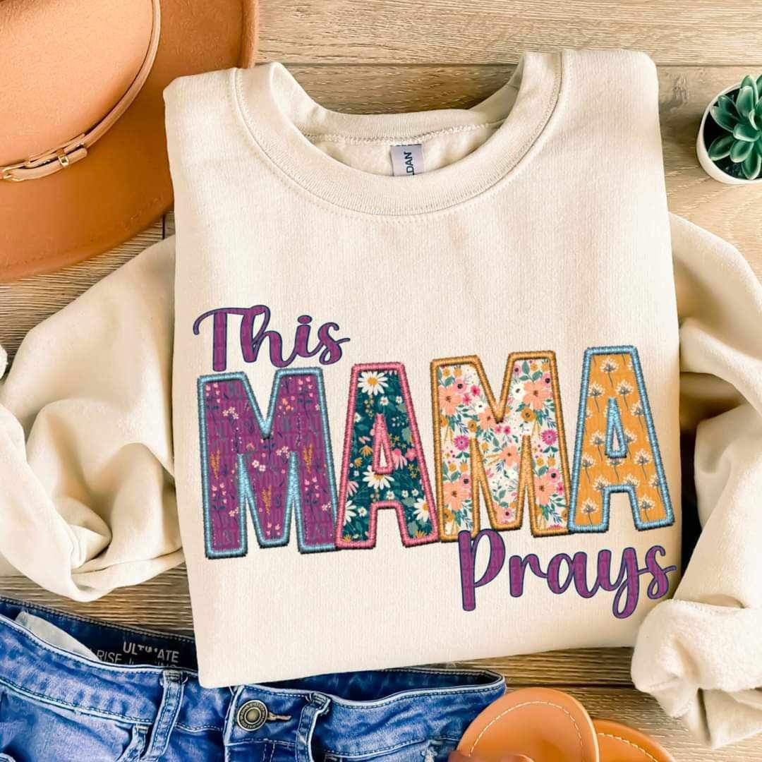 This mama prays floral embroidery 25097 DTF transfer
