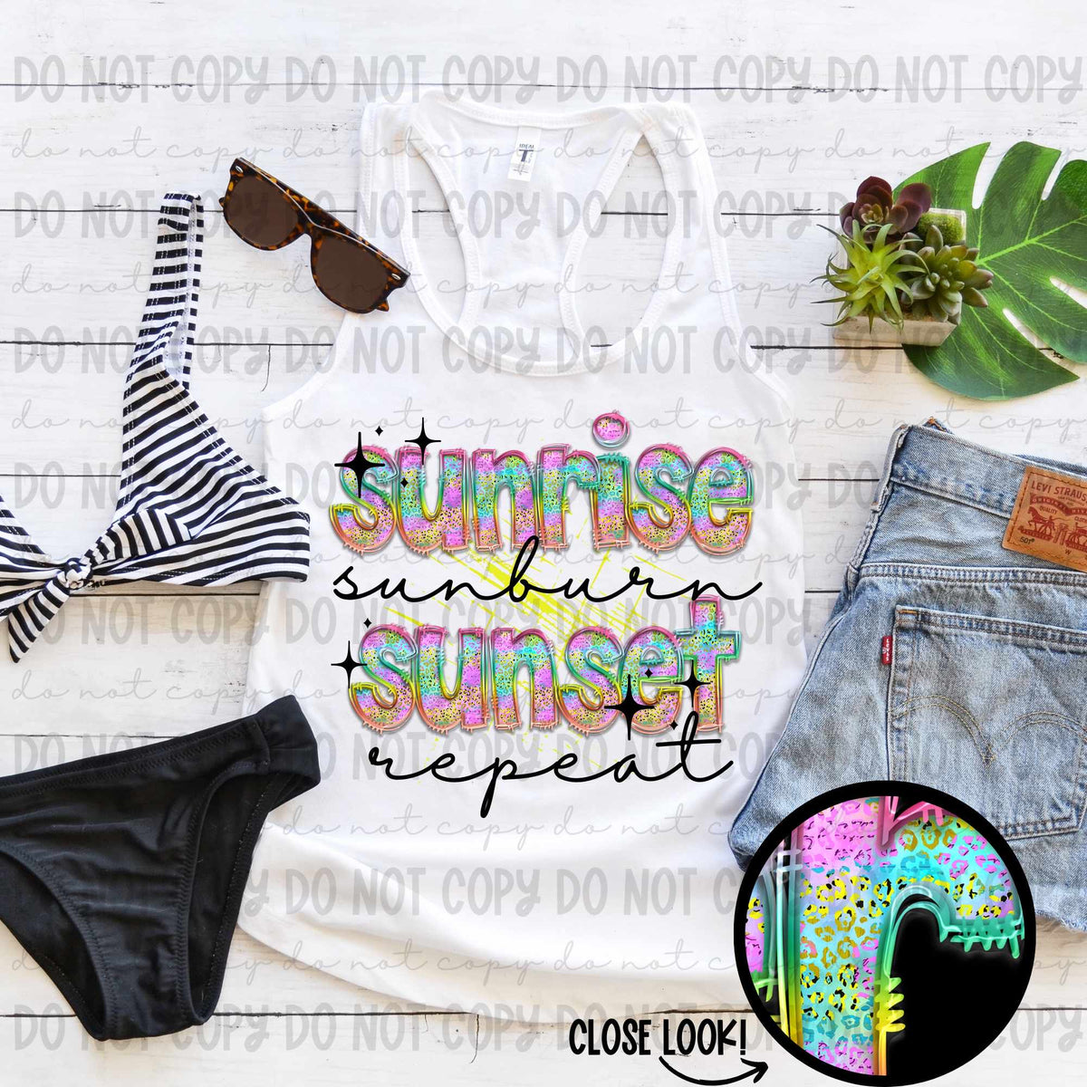 Sunrise sunburn sunset repeat colorful leopard black font (revelyou) 35048 DTF transfer