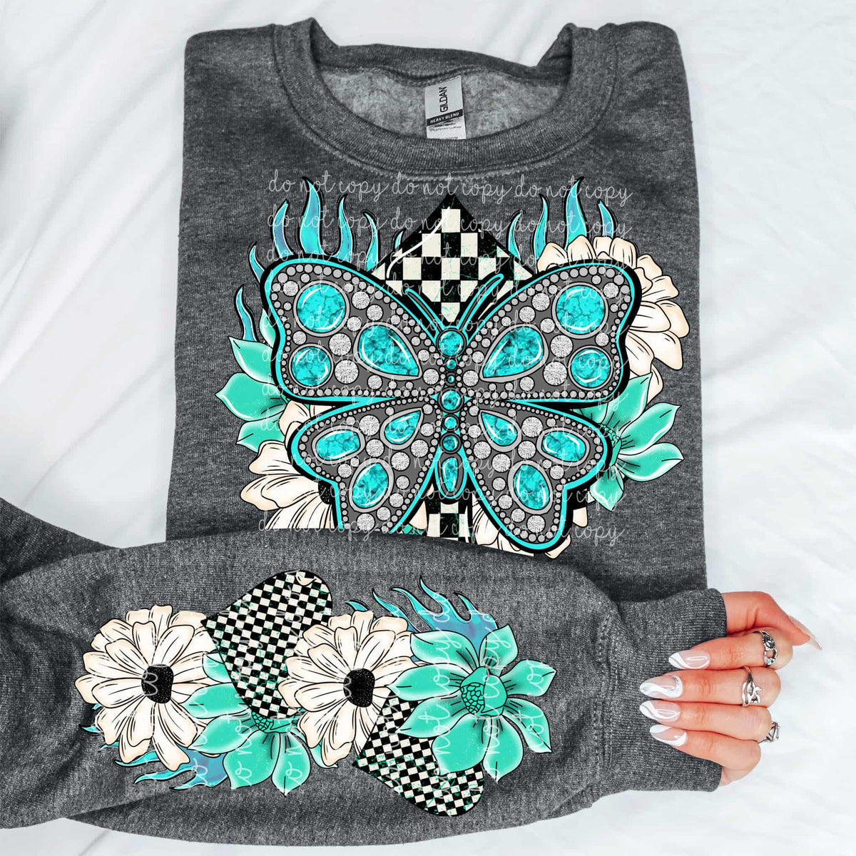 Teal Jewel Butterfly SLEEVE MMD DTF transfer