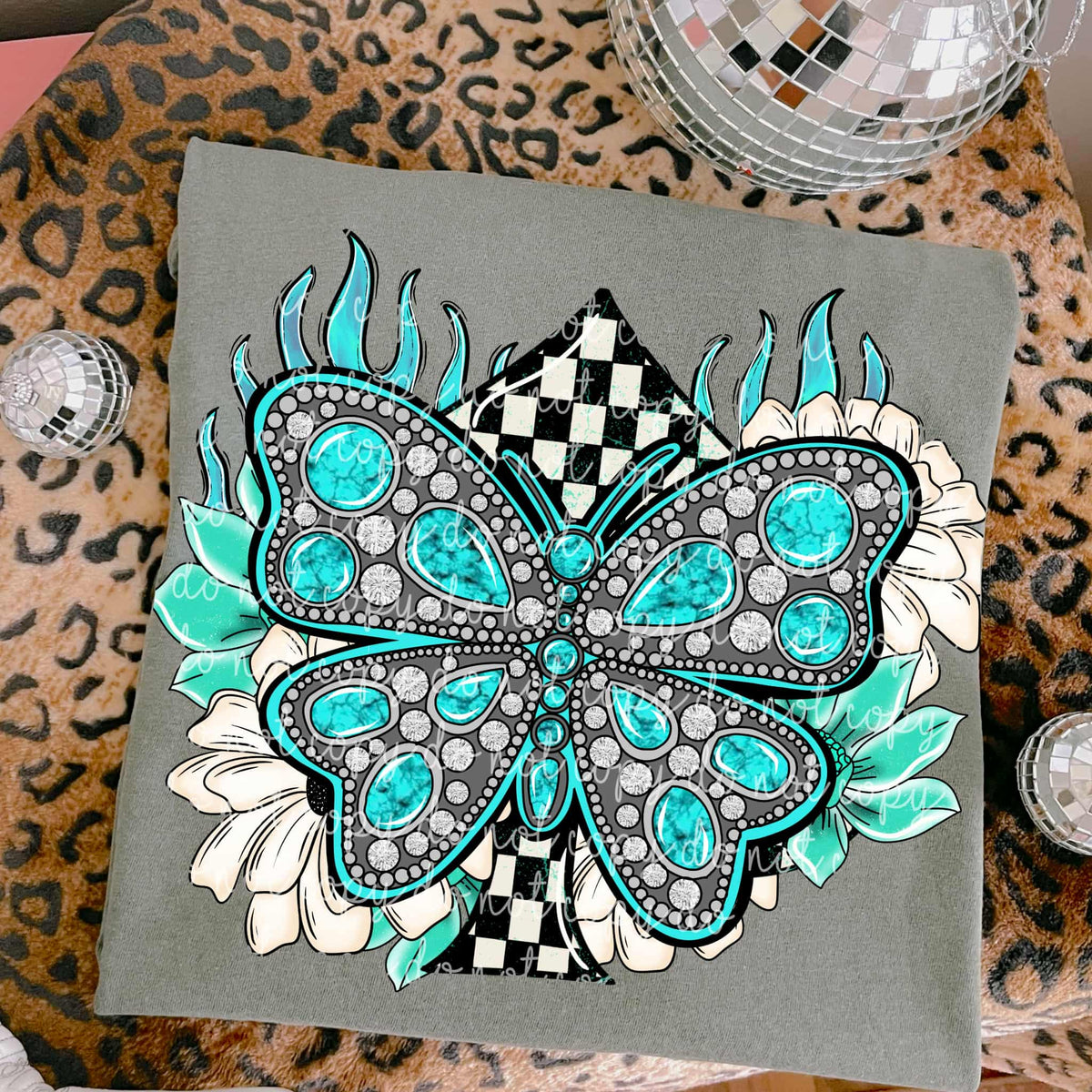 Teal Jewel Butterfly MMD DTF transfer