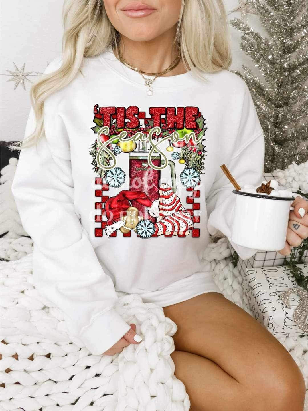 Tis the season (red checkered, blanket, gingerbread, red cup, Christmas cake) 15059 DTF Transfer