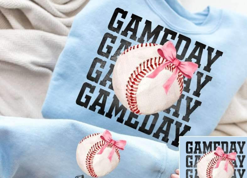 Game day stacked baseball with bow FRONT 25156 DTF transfer