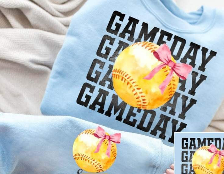 Game day stacked softball with bow FRONT 25155 DTF transfer