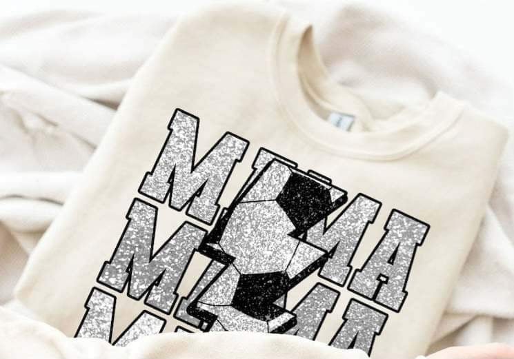 Mama stacked silver with soccer bolt 25150 DTF transfer