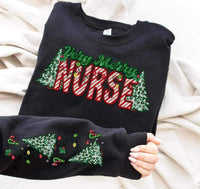 Very merry nurse (embroidered green and candy cane font with leopard trees) FRONT ONLY 15050  DTF Transfer