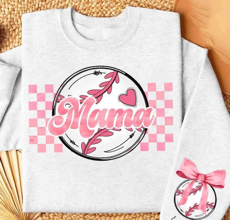 Mama baseball pink checkered FRONT 25146 DTF transfer