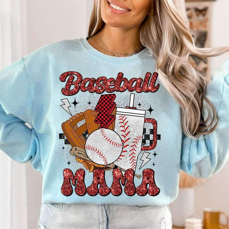 Baseball mama glittery items 25142 DTF transfer
