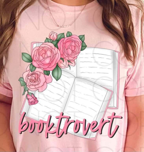 Booktrovert (open books with pink roses) 15066 DTF Transfer