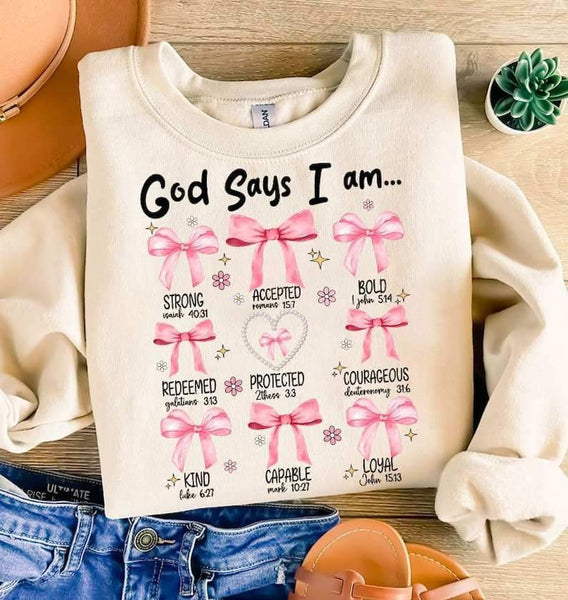 God says i am pink bows 25114 DTF transfer – Mud & Grace Transfers