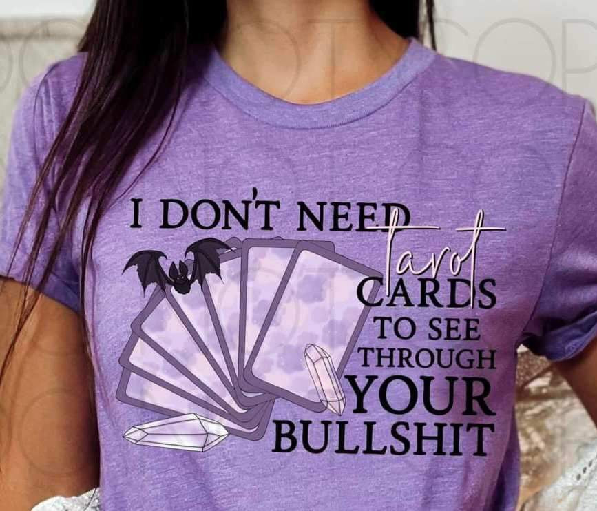 I don’t need tarot cards to see your bullshit (purple cards, crystals, and bat) 15064 DTF Transfer